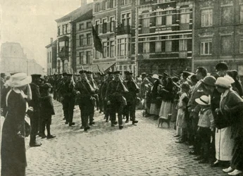 Przybycie brytyjskiej piechoty morskiej do Ostendy, I wojna światowa, 1914, c1920.