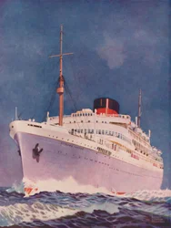 Atrakcyjna kolorystyka liniowca Union Castle Zamek Stirling, 1937