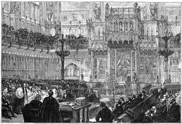 Biskup Peterborough przemawiający do Izby Lordów, połowa końca XIX wieku, 1900