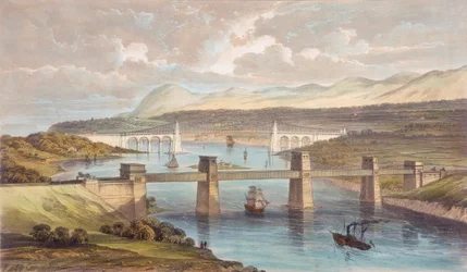 Most rurowy Britannia, cieśnina Menai, Walia, ok. 1850 r.