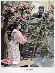 Wspinaczka, stara francuska pocztówka, ok. 1900