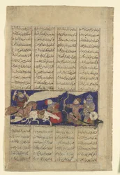 Walka Rustama i Ashkabusa, Folio z Księgi Królów Szahnamy, ca. 1330-40.