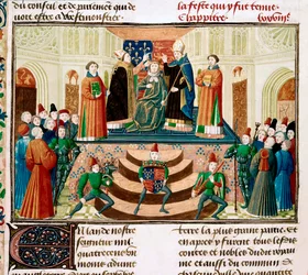 Koronacja Henryka IV Angielskiego. Fragment miniatury z Grandes Chroniques de France Jeana Froissarta, ok. 1470