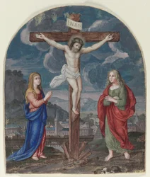 Ukrzyżowanie: miniatura wycięta z modlitewnika, c. 1540-1550.