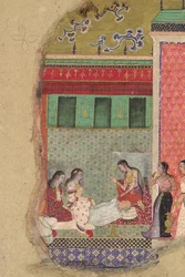 Śmierć króla Dasharatha, Ojca Ramy, Folio z Ramajany, ca. 1605.