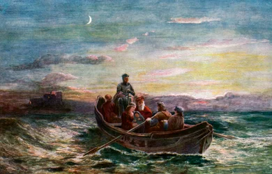 Ucieczka Marii Królowej Szkotów z zamku Loch Leven, XIX w., ok. 1920