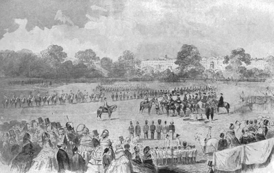 Pierwsze rozdanie Krzyża Wiktorii przez królową Wiktorię, Hyde Park, 26 czerwca 1857, 1901.