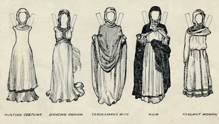 Galeria strojów brytyjskich: rodzaje strojów we wczesnych czasach Plantagenet, ok. 1934 r.