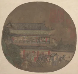 Nieśmiertelny Lü Dongbin pojawiający się nad pawilonem Yueyang, koniec XIII-początek XIV wieku.
