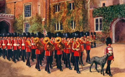 Gwardia irlandzka opuszcza pałac St. James po zmianie warty, 1933.