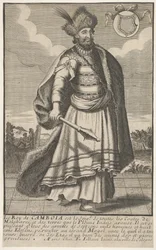 Król Kambodży stojący z berłem w prawej ręce, ca. 1670-1700.
