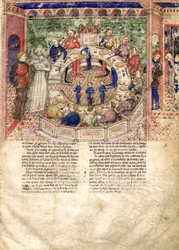 Miniatura Rycerzy Okrągłych z Poszukiwania Świętego Graala i śmierci Artura, ok. 1220
