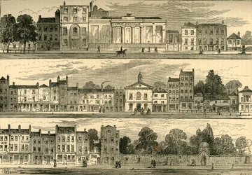 North Side of Knightsbridge w 1820 r., od browaru Cannon do Hyde Park Corner, ok. 1876 r.