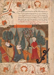 Stary wąż opowiada historię o ugryzieniu syna ascety przez pomyłkę, Folio z Kalili..., XVIII w.