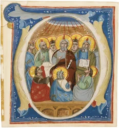 Pięćdziesiątnica. Inicjał O z Antyfonera, ok. 1320
