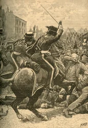 Masakra w Peterloo: husaria szarżująca na lud, Manchester, 1819–1890.
