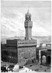 Piazza della Signoria, Palazzo Vecchio, Florencja, Włochy, 1882 r.