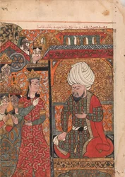 Królowa Ilar Irakht Przed królem ostrzegającym go o braminach, Folio..., XVIII wiek.