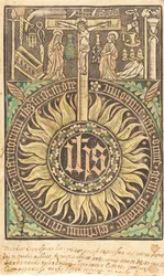 Święta Monografia z Symbolami Ukrzyżowania i Męki Pańskiej [recto], w roku 1470 lub później.