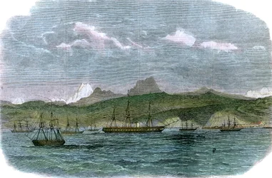 Hiszpańska eskadra blokująca w Valparaiso, Chile, ok. 1880