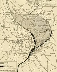 The Ypres Salient przed i po drugiej bitwie pod Ypres..., I wojna światowa, 1915, c1920.