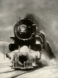 Furia zamieci nie robi wrażenia na tej gigantycznej lokomotywie, 1935.
