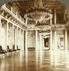 Wielka sala balowa w Pałacu, Christiania, Norwegia, ok. 1905.