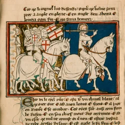 Wielki król na białym koniu. Miniatura z: Apocalypse de Saint Jean, ok. 1320.