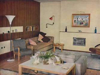Salon w londyńskim mieszkaniu, przeprojektowany przez Serge Chermayeff, F.R.I.B.A., 1936