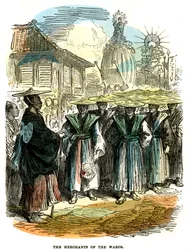 Kupcy z okręgu, procesja noworoczna w Jokohamie, Japonia, 1872