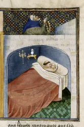 Mnich śpi z żoną, podczas gdy mąż się modli, lata 60. XIV wieku.