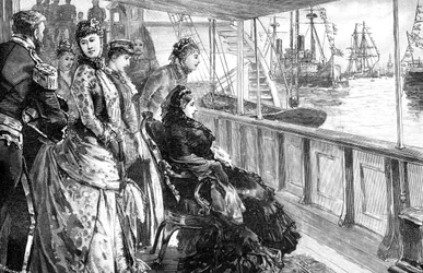 Królowa dokonująca przeglądu floty w Spithead, Hampshire, koniec XIX wieku, 1900