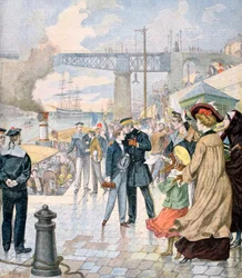 Powrót statku Borda i zaokrętowanie statku Fistots, Brest, Francja, 1902