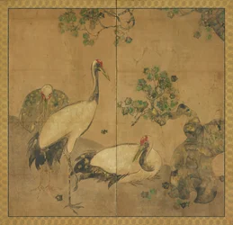 Trzy żurawie pod drzewem, okres Edo, 1615-1868.