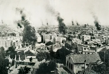 Tragiczny Tydzień 1909, Pożar klasztorów. Obraz opublikowany w magazynie „La Actualidad”. Barcelona, ​​Hiszpania