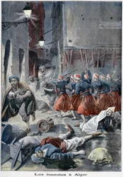 Oddziały próbujące oczyścić ulice podczas zamieszek antyżydowskich, Algier, Algieria, 1898