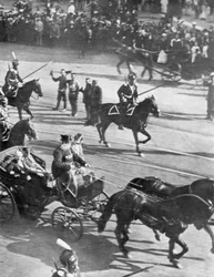 Car Mikołaj II z wizytą u prezydenta Francji Poincarego, Petersburg, Rosja, 21 lipca 1914.