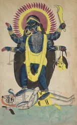 Dwa aspekty Kali: Kali tańczy na Śiwie, c. 1880 - 1890.
