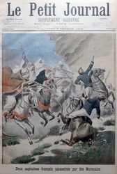 Dwóch kapitanów armii francuskiej zaatakowanych i zabitych przez Marokańczyków, Maroko, 1902