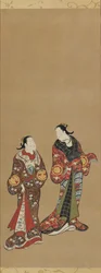 Dwie wysokie kobiety w ciemnych szatach, okres Edo, 1615-1868.