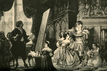 Vandyck malujący dzieci Karola I, 1883.