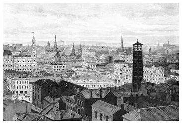 Widok z kopuły sądu, Melbourne, Victoria, Australia, 1886