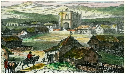 Widok Tiahuanaco, w pobliżu jeziora Titicaca, Boliwia, ok. 1880 r.