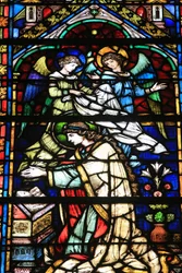 Najświętsza Maria Panna. Detale. Koronacja Marii Panny. Witraże Franza Mayera z Monachium, 1884. Kaplica Notre-Dame-de-la-Ronde. Katedra św. Szczepana w Metzu, Metz, Francja