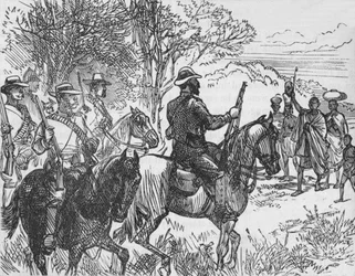 Wolontariusze spotykający lojalnego Kaffira i jego rodzinę, ok. 1880 r.