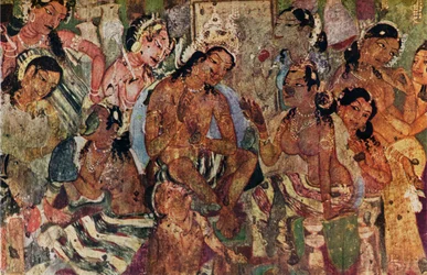 Malowidło ścienne z jaskiń Ajanta Raja Mahajanaka, c480