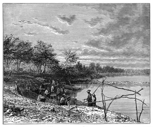 Piasek do mycia diamentów nad brzegiem rzeki Vaal, RPA, ok. 1890