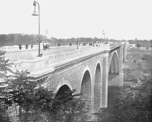 Most Waszyngtona, rzeka Harlem, Nowy Jork, USA, ok. 1900.