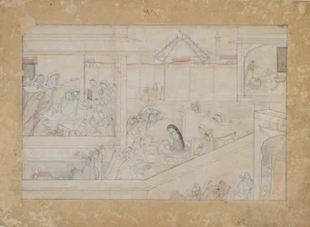 Przygotowania ślubne: folio z serii Nala-Damayanti, 1775-1800.