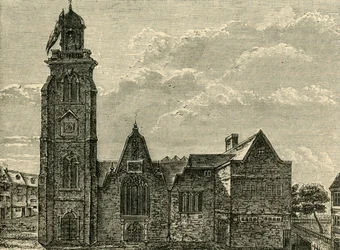 Widok zachodni na stary kościół św. Marcina na polach, rozebrany w latach 1721, 1881.